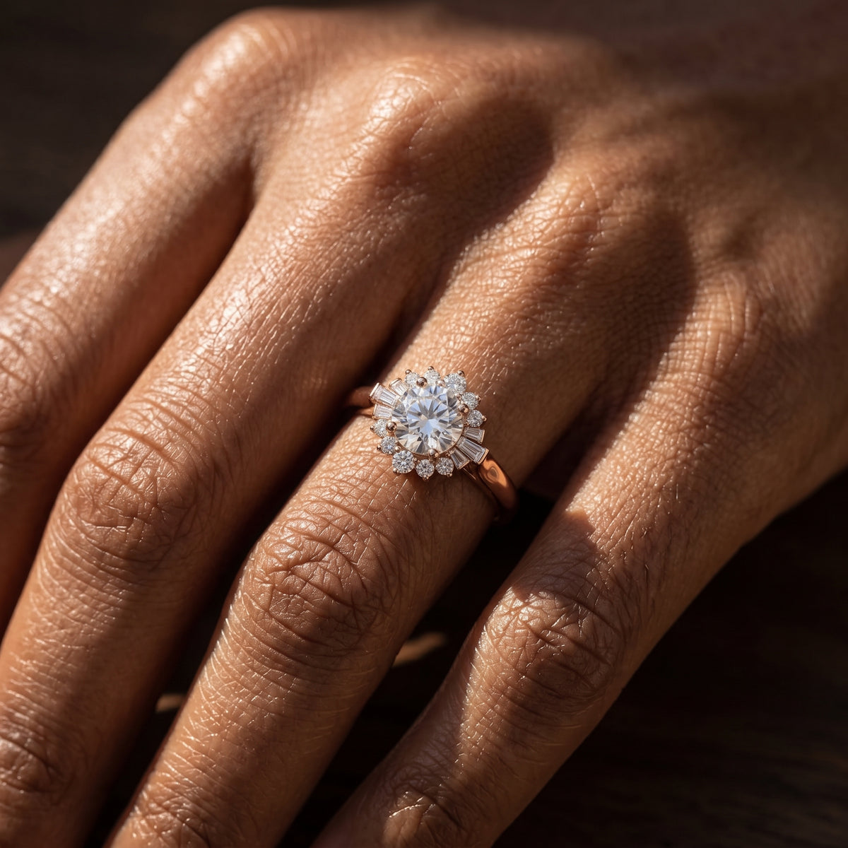 Round Diamond Snowflake Halo Engagement Ring — lifestyle