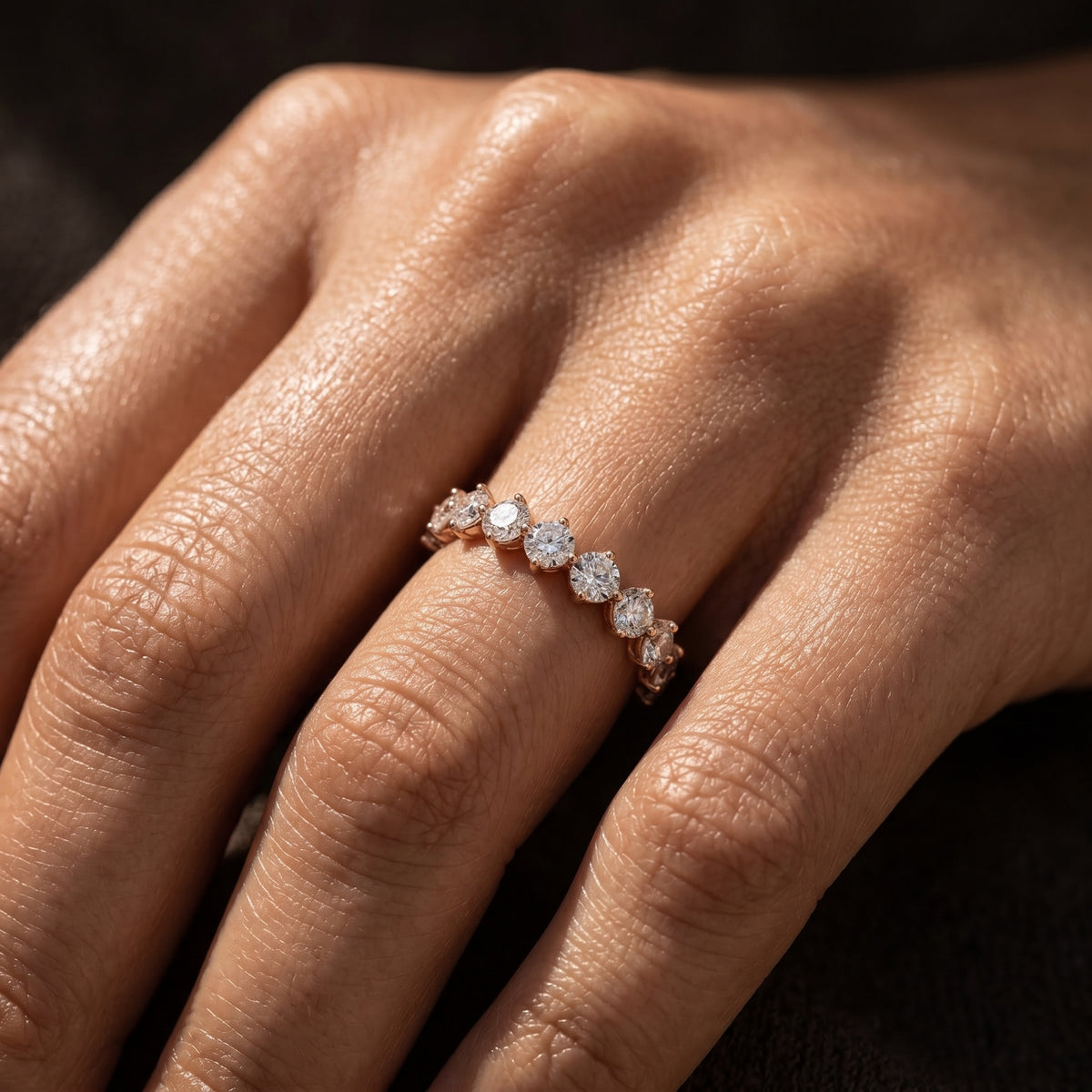 Round Diamond Alternating Claw Set Eternity Band — lifestyle