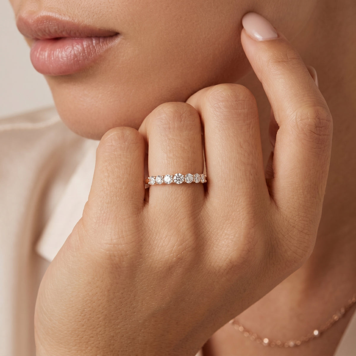 Round Diamond Seven Stone Anniversary Band — lifestyle