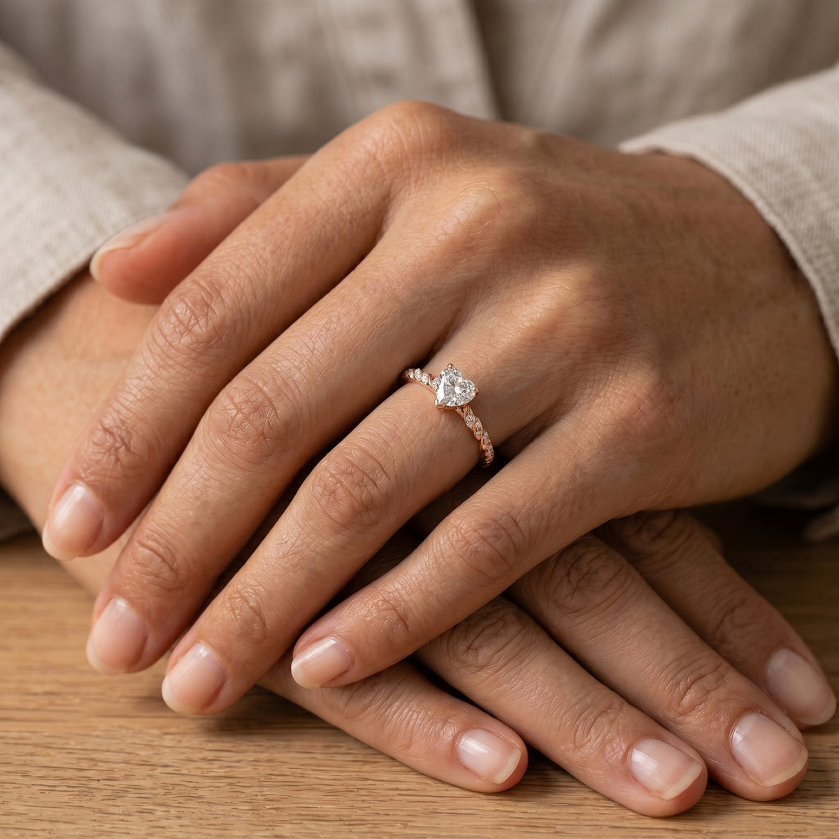 Heart Diamond Engagement Ring with Twisted Rope Band and Side Accents — lifestyle