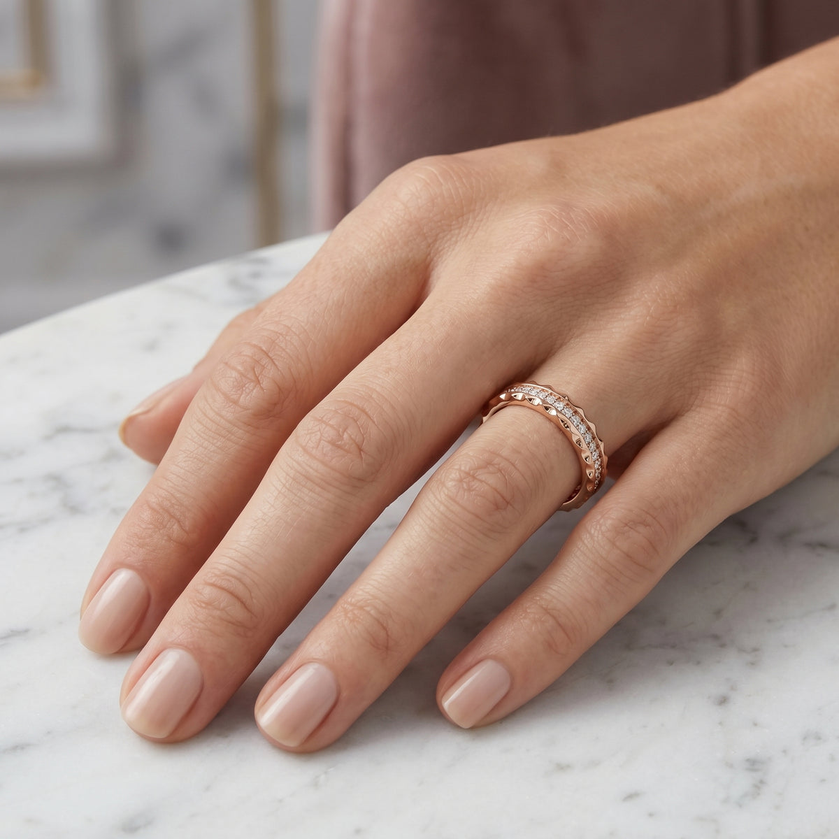 Round Diamond Wide Pavé Eternity Band — lifestyle