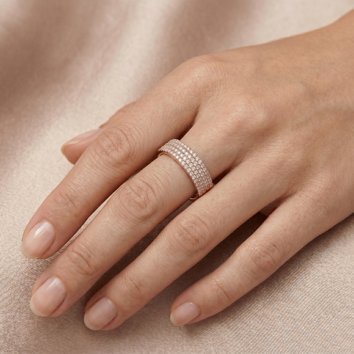 Round Diamond Wide Multi-Row Pavé Wedding Band — lifestyle