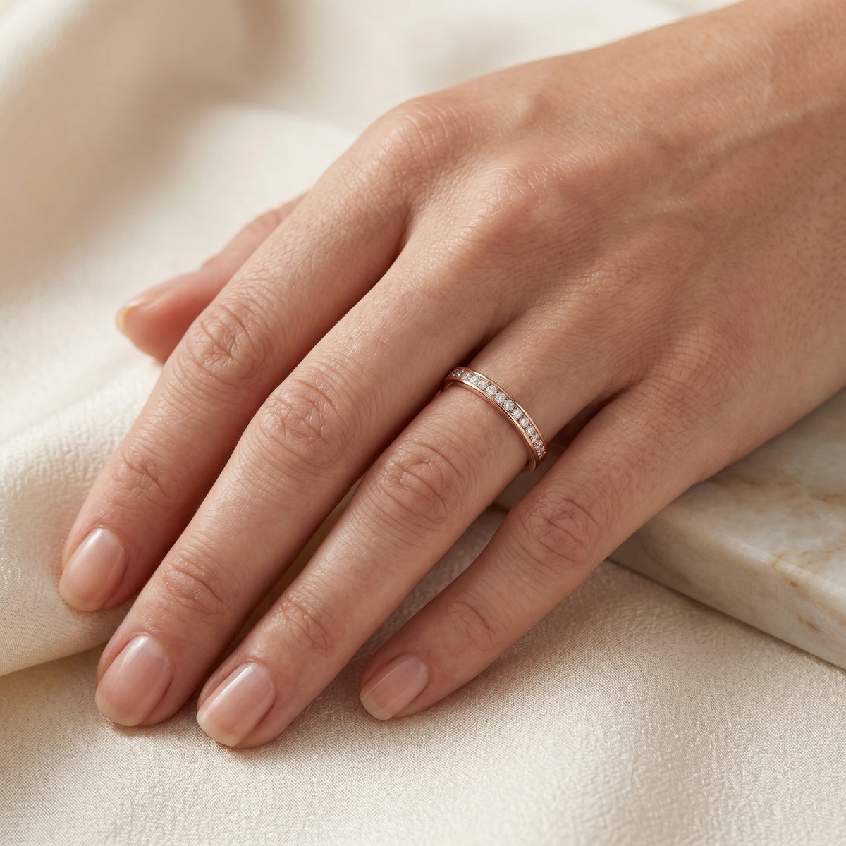 Round Diamond Channel Set Anniversary Band — lifestyle