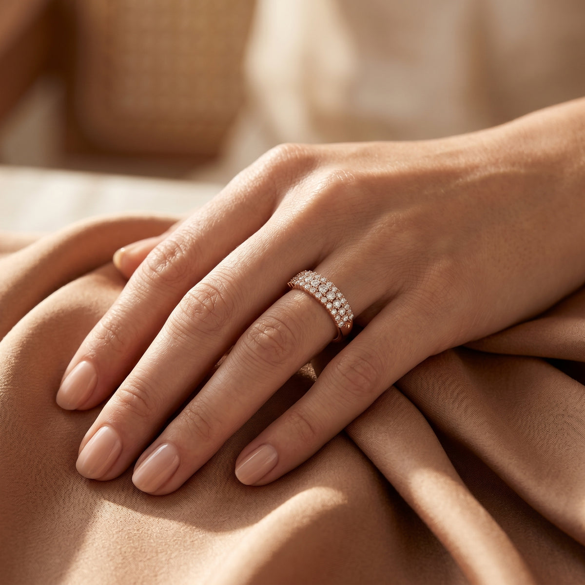 Three Row Diamond Pave Wedding Band — lifestyle