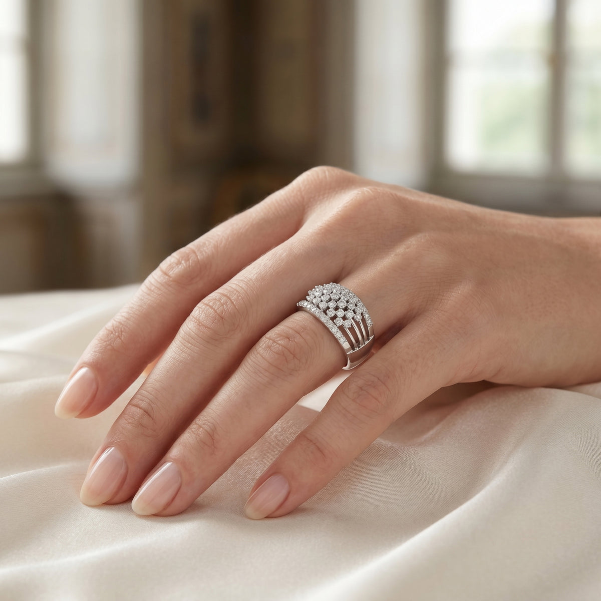 Round Diamond Wide Lattice Pavé Anniversary Band