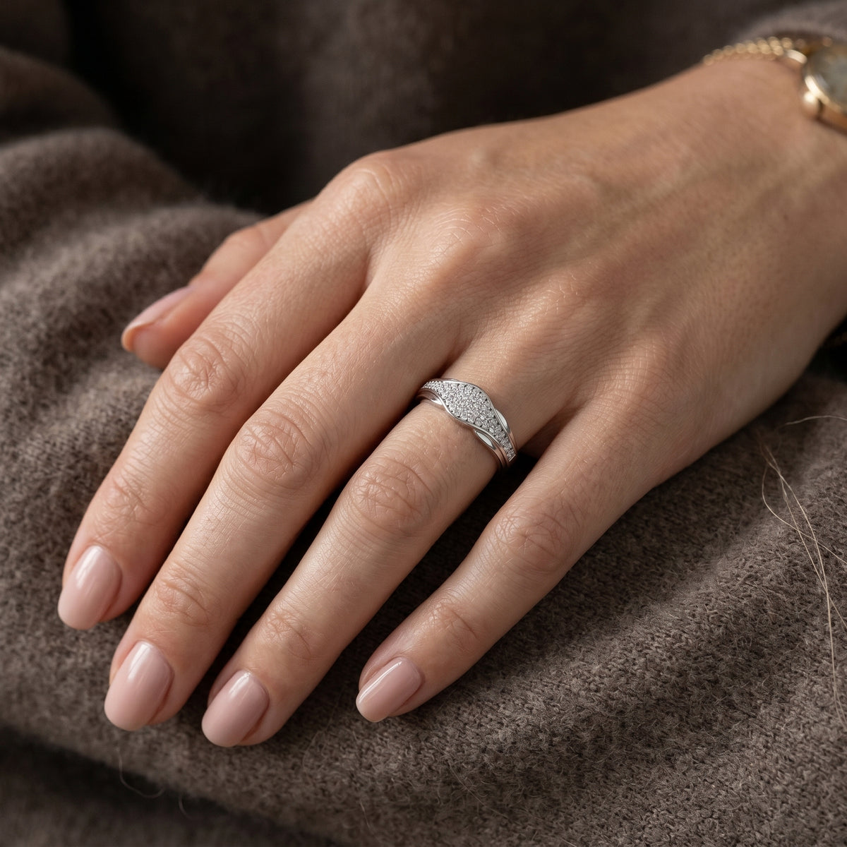 Round Diamond Wave Pavé Anniversary Band — lifestyle