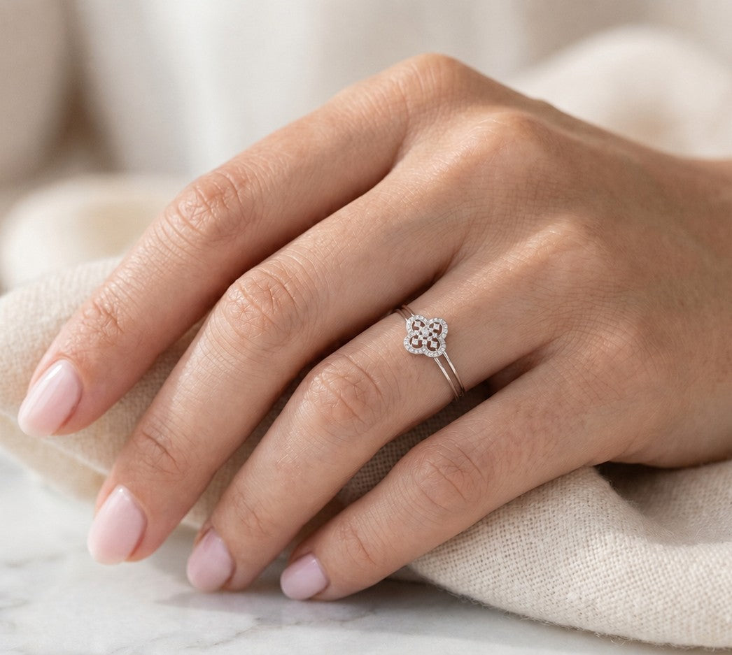 Round Diamond Quatrefoil Constellation Engagement Ring
