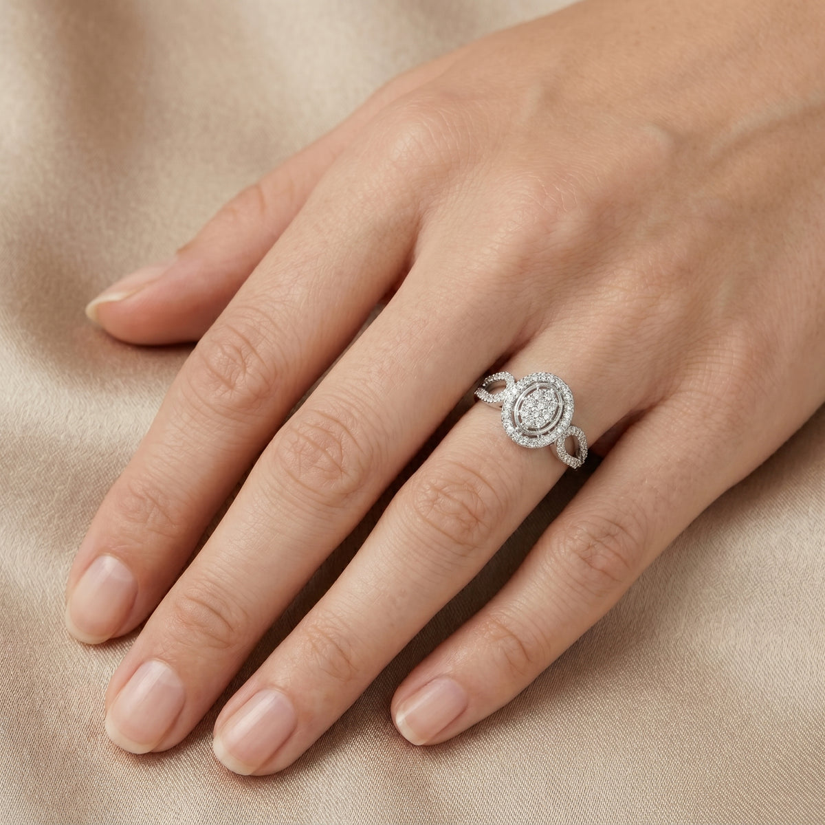 Round Diamond Oval Cluster Medallion Constellation Engagement Ring
