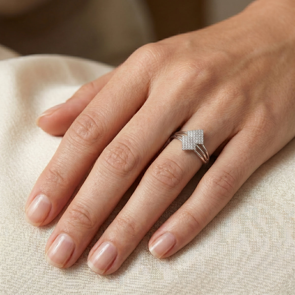 Round Diamond Diamond-Shape Cluster Statement Engagement Ring
