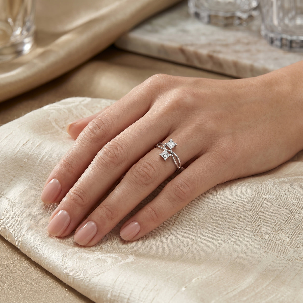 Princess Cut Toi et Moi Engagement Ring