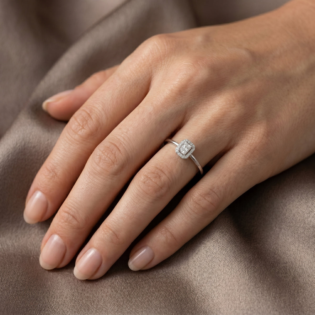 Radiant Cut Halo Engagement Ring with Open Split Shank — lifestyle