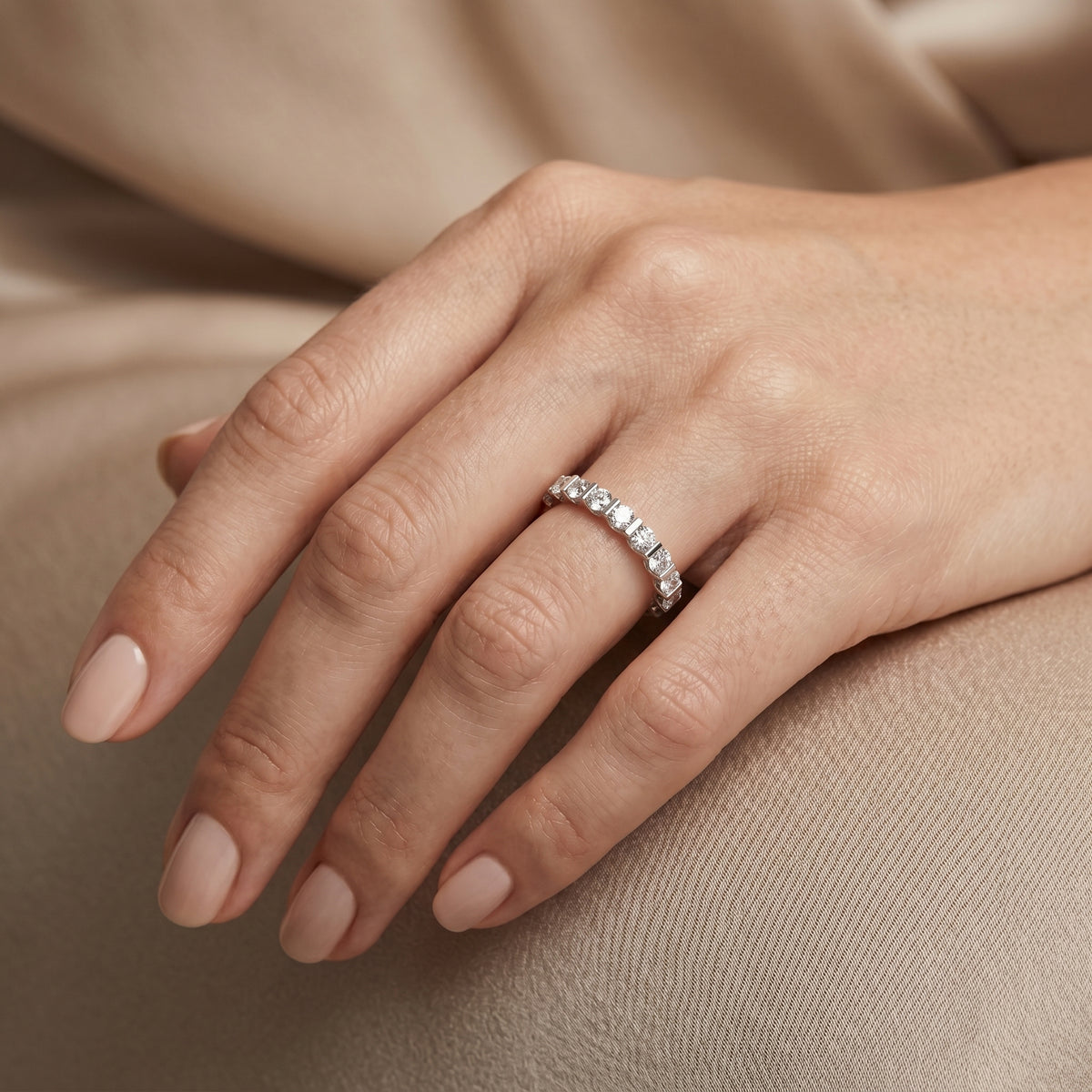 Round Diamond Bar Set Eternity Band — lifestyle