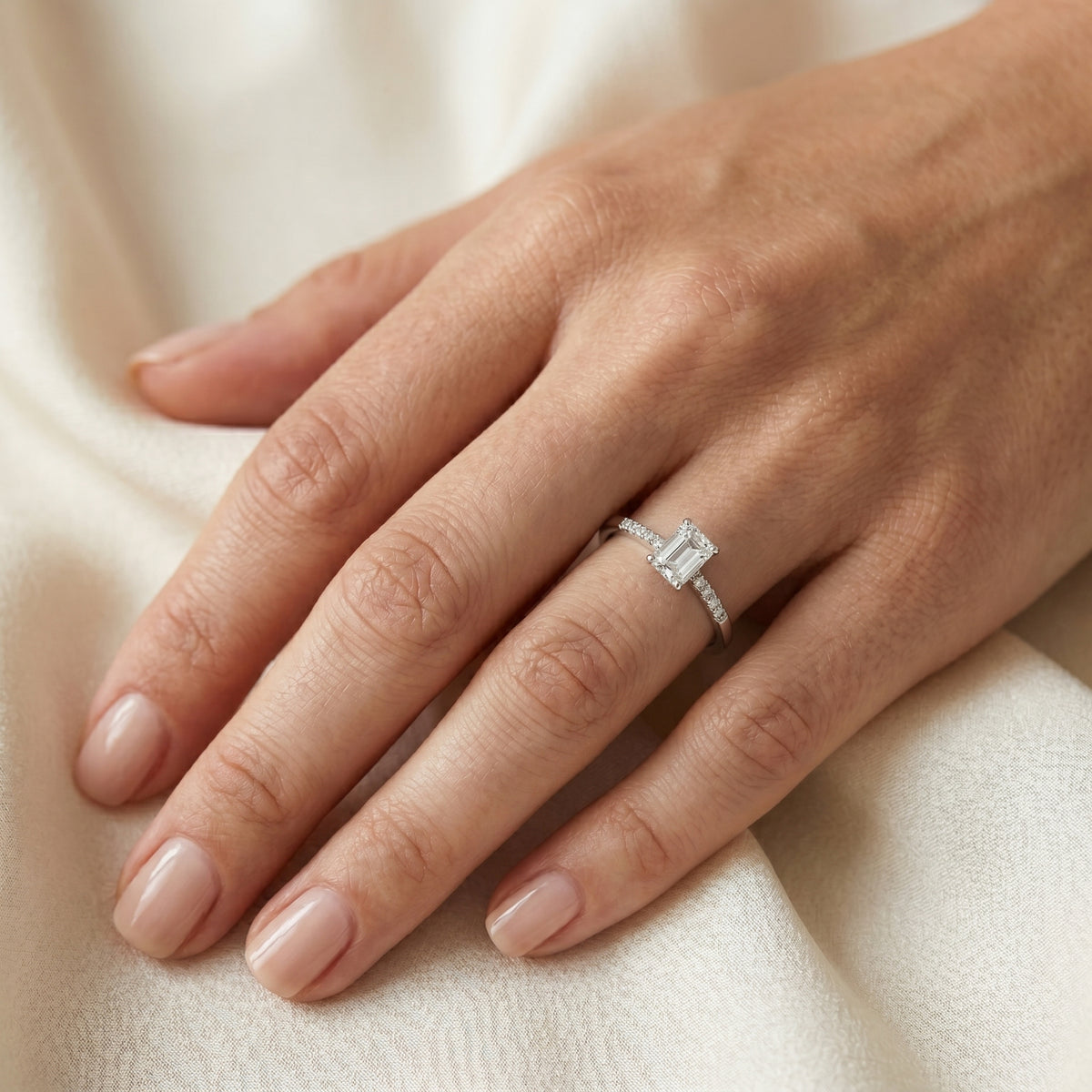 Radiant Cut Engagement Ring with Pavé Shoulders — lifestyle