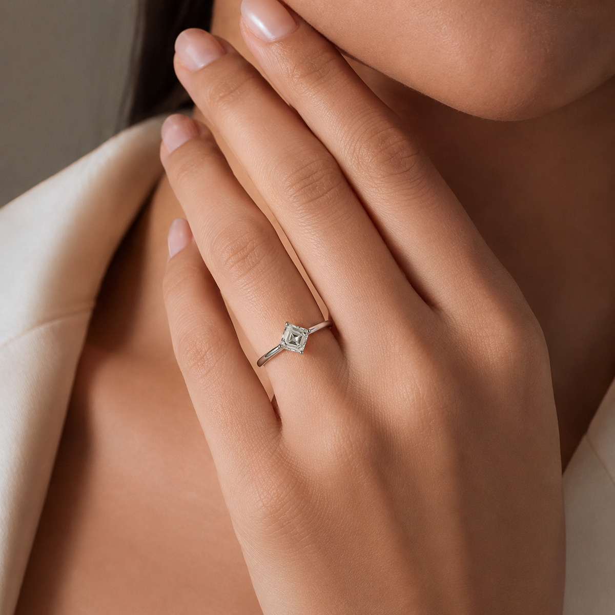 Kite Asscher Cut Solitaire Engagement Ring