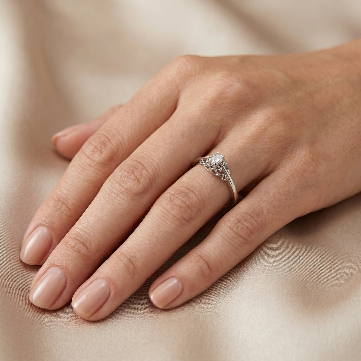 Emerald Cut Diamond Solitaire Engagement Ring — lifestyle