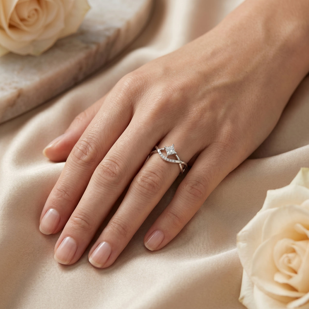 Princess Cut Diamond V-Shank Engagement Ring