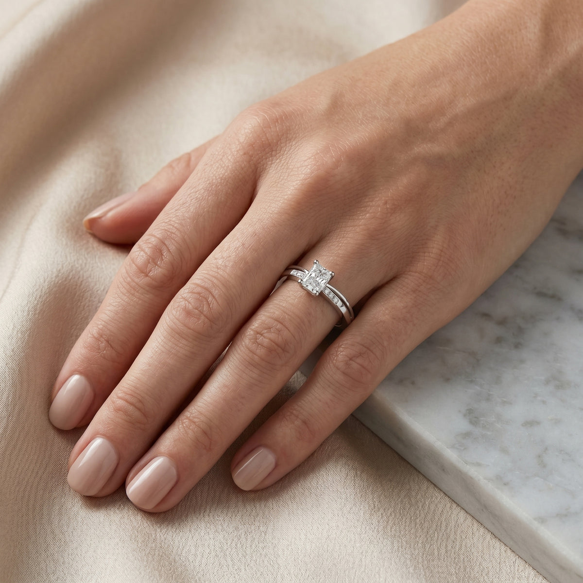 Radiant Cut Engagement Ring with Side Round Accents