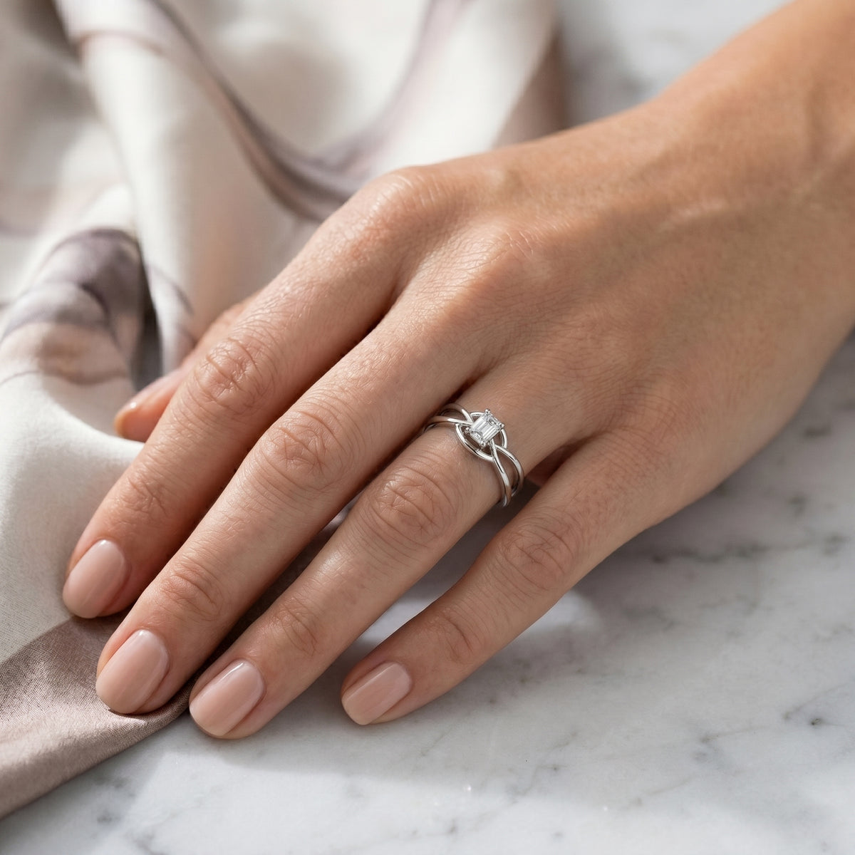 Asscher Cut Infinity Twist Solitaire Engagement Ring