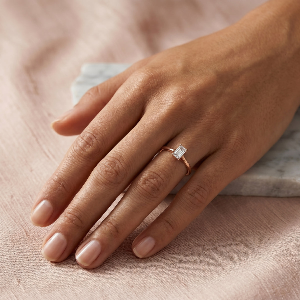 Emerald Cut Cathedral Solitaire Engagement Ring