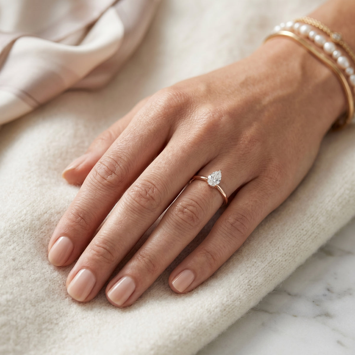 Pear Diamond Cathedral Solitaire Engagement Ring