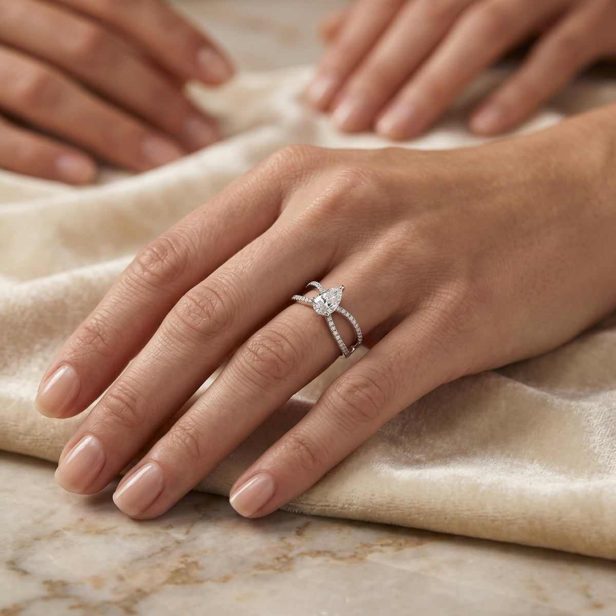 Pear Diamond Engagement Ring with Bypass Pavé Split Shank — lifestyle