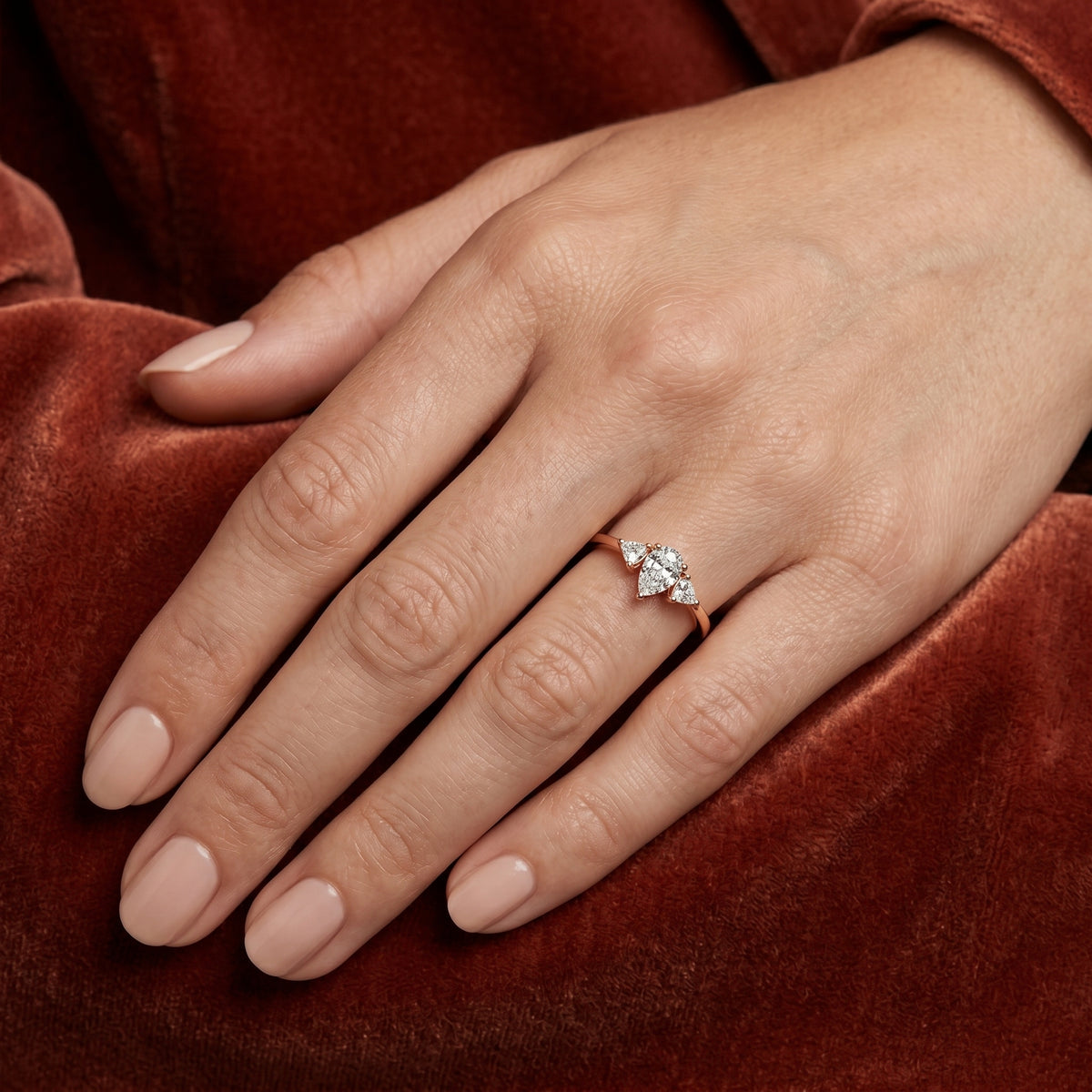 Pear Diamond Three Stone Engagement Ring — lifestyle