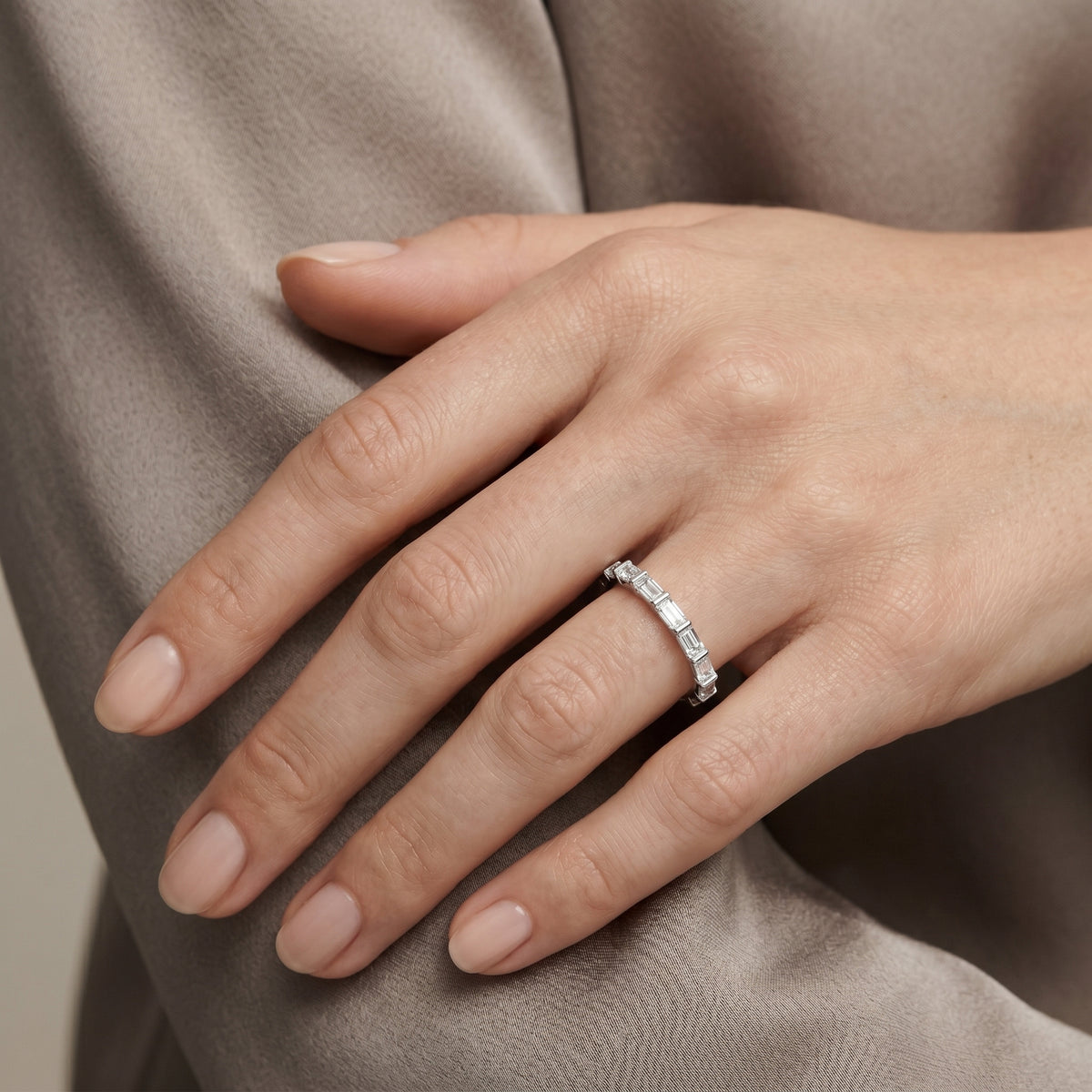 Baguette Diamond East-West Eternity Band — lifestyle