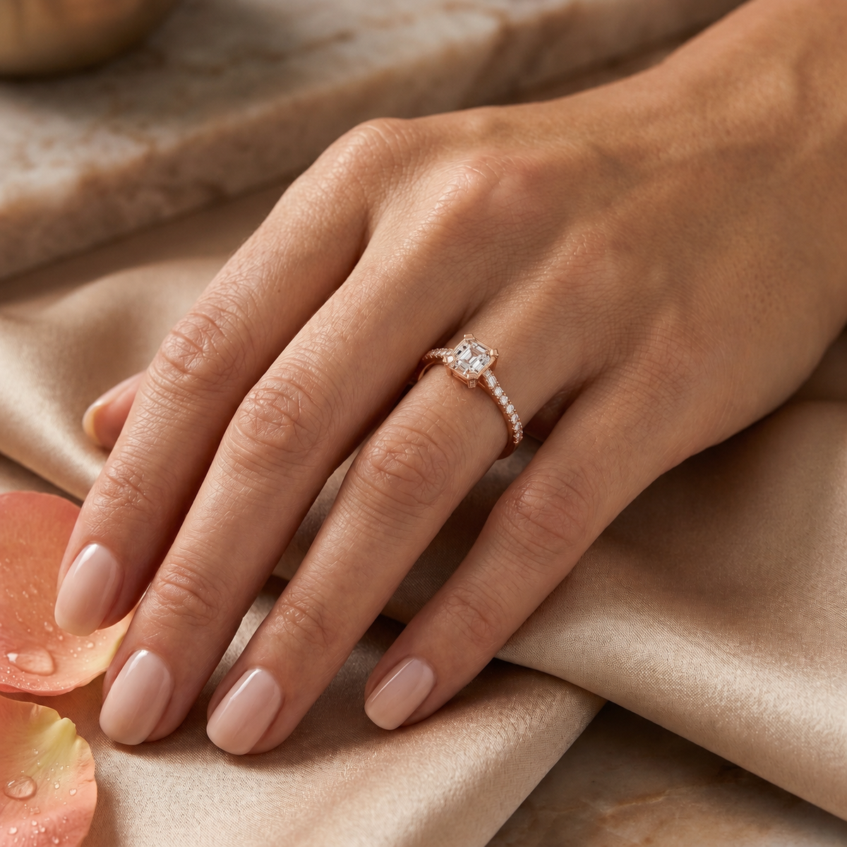 Asscher Cut Engagement Ring with Pavé Band — lifestyle