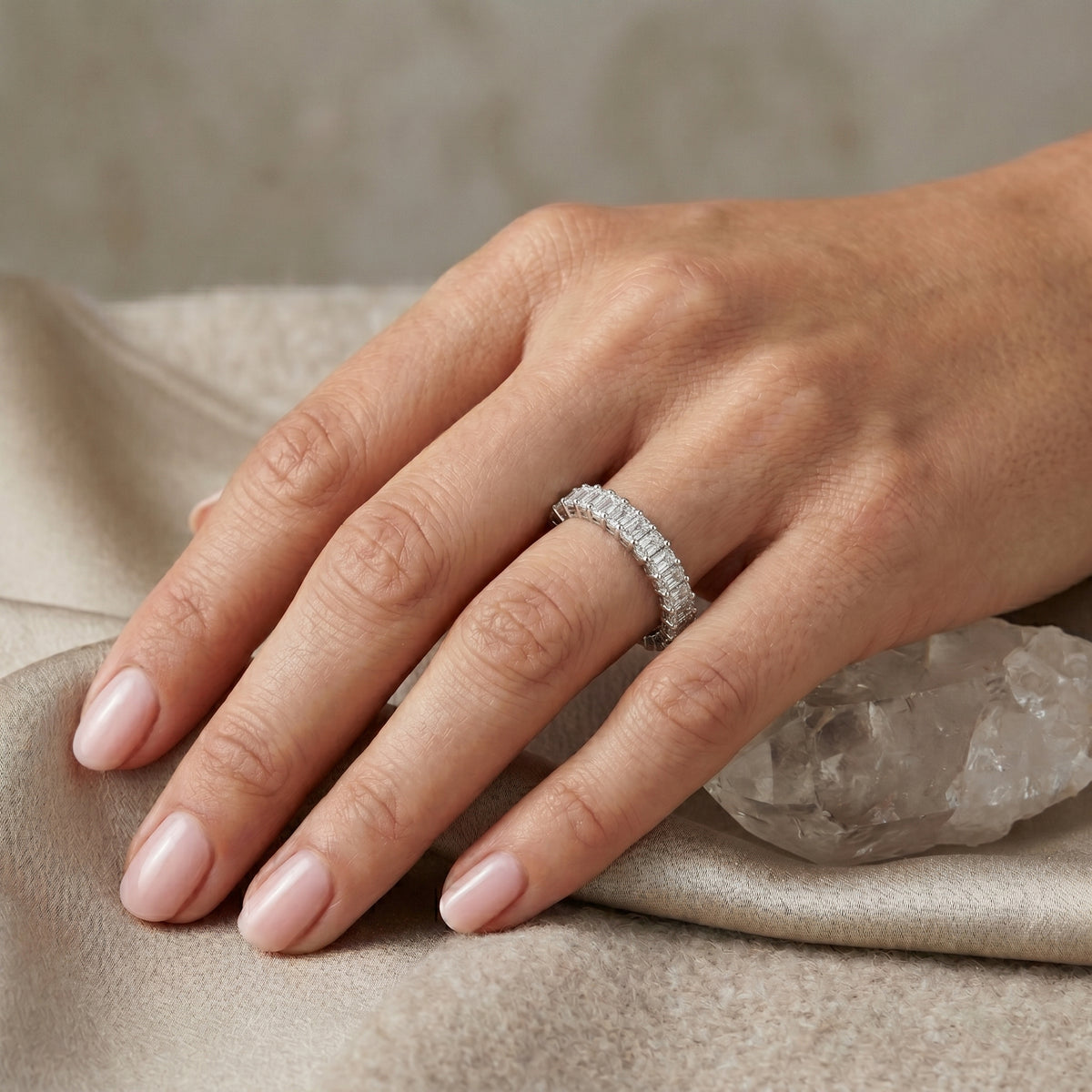Round Diamond Wide Floral X-Cluster Band — lifestyle