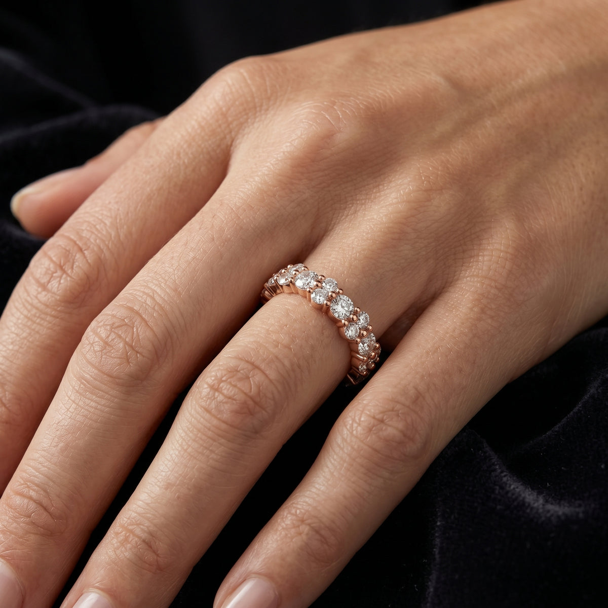 Round Diamond Wide Multi-Row Cluster Eternity Band — lifestyle