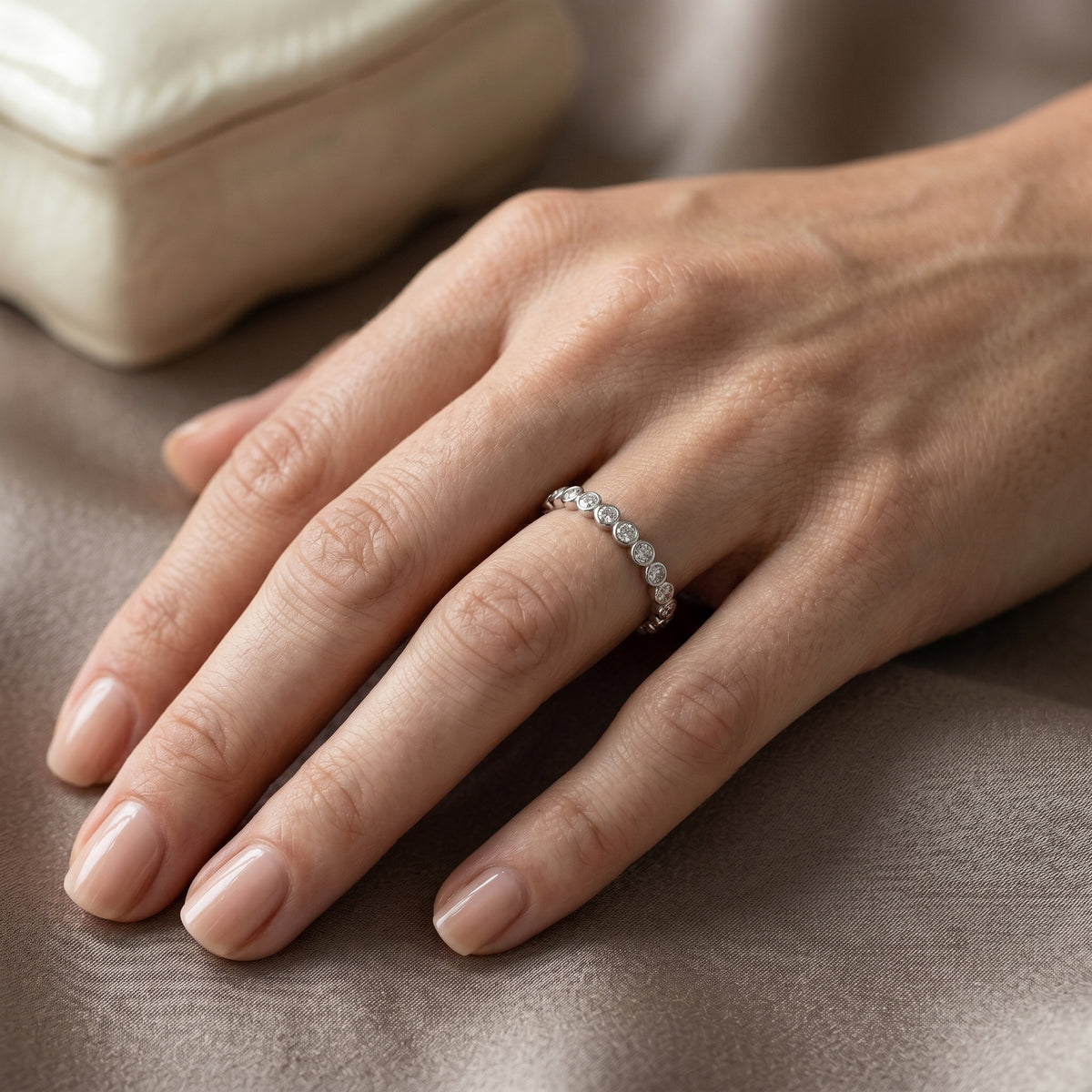 Round Diamond Bezel Set Full Eternity Band — lifestyle