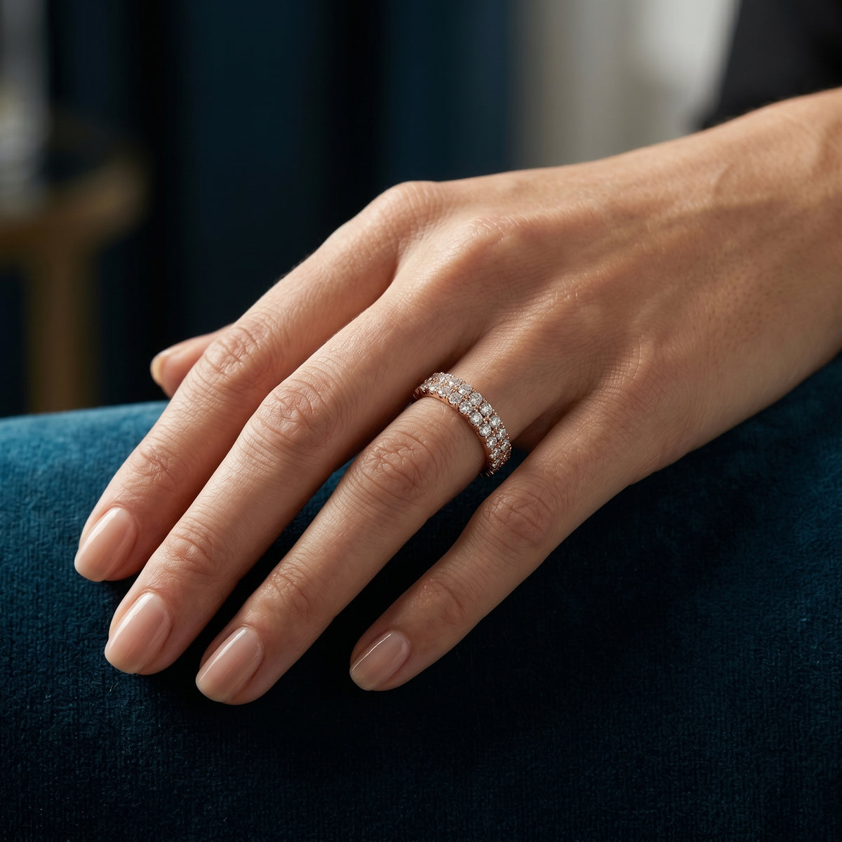 Round Diamond Triple Row Pavé Eternity Band — lifestyle