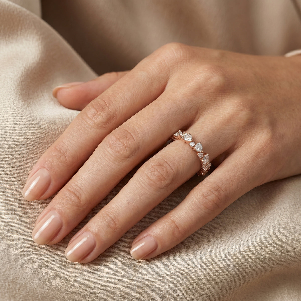Pear and Round Alternating Diamond Eternity Band — lifestyle