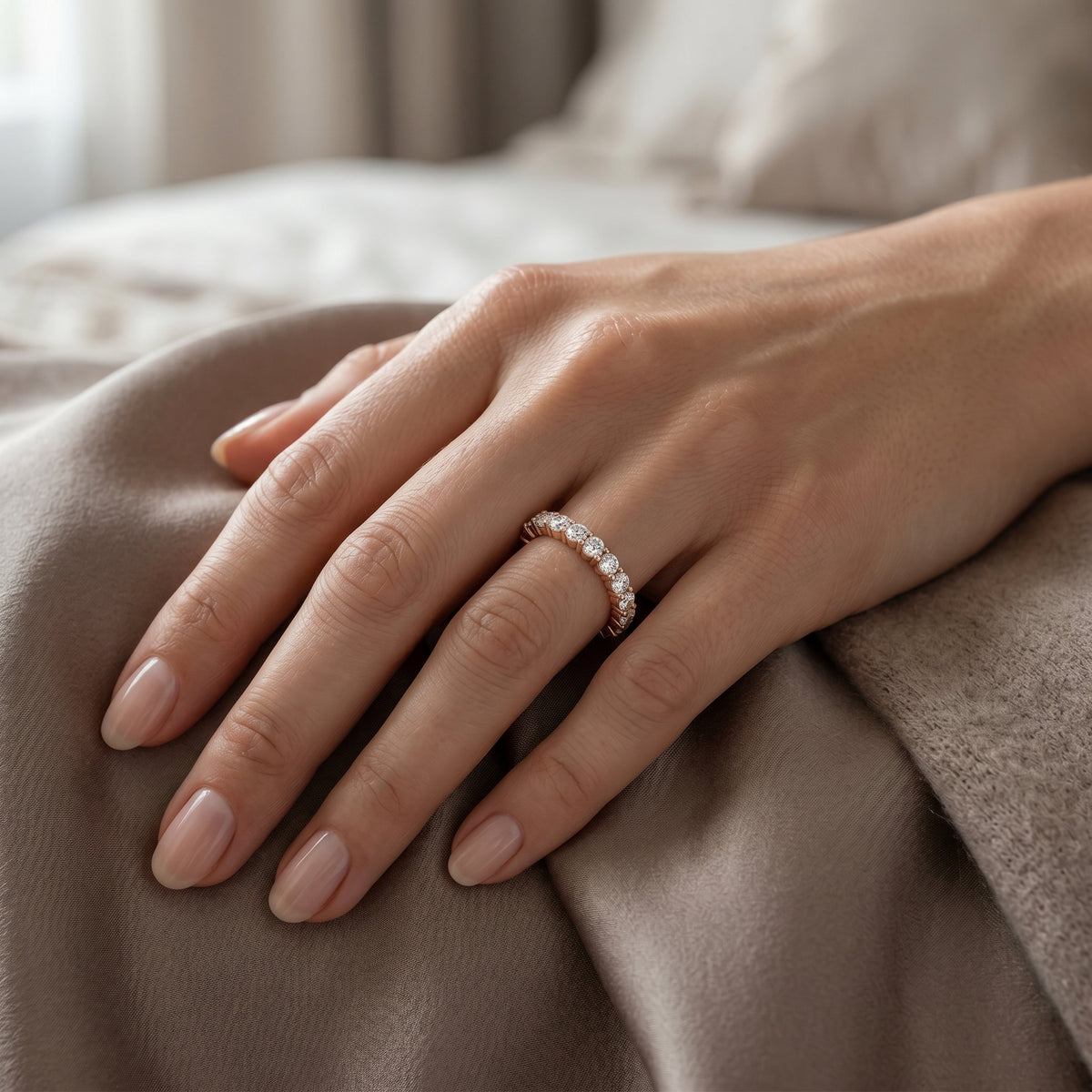Round Diamond Wide Double Row Pavé Eternity Band — lifestyle