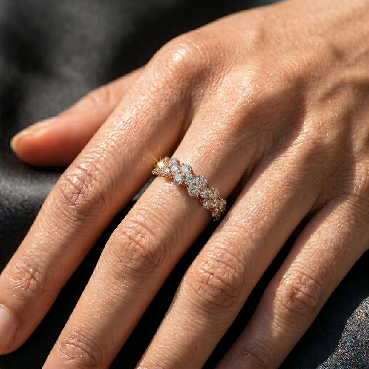 Round Diamond Shared Prong Eternity Band — lifestyle