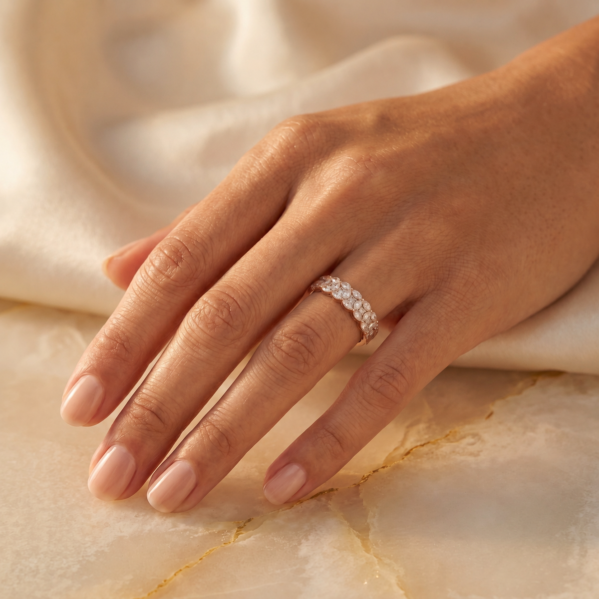 Marquise Cut East-West Diamond Wide Anniversary Band — lifestyle