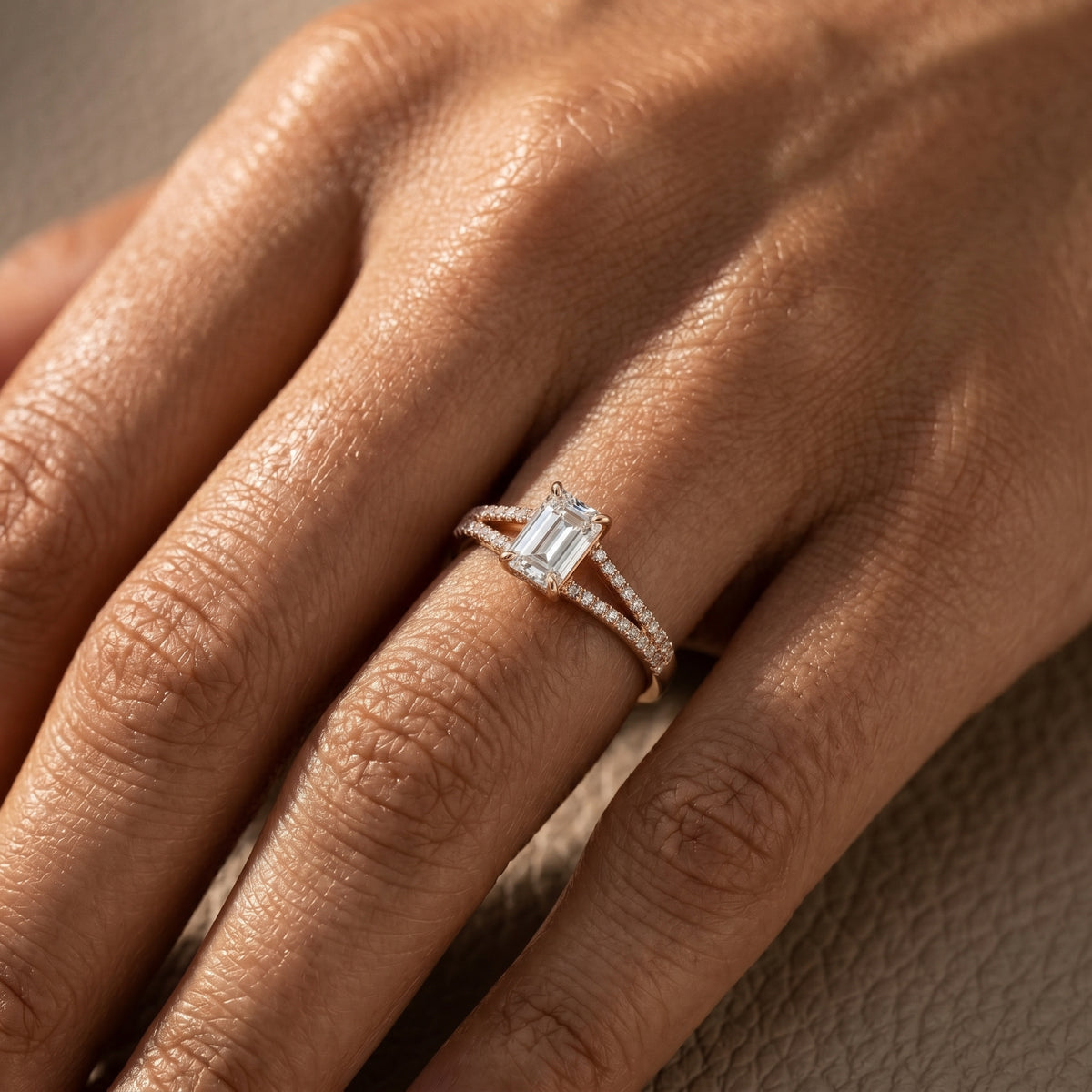 Radiant Cut Engagement Ring with Split Shank Pavé Band — lifestyle