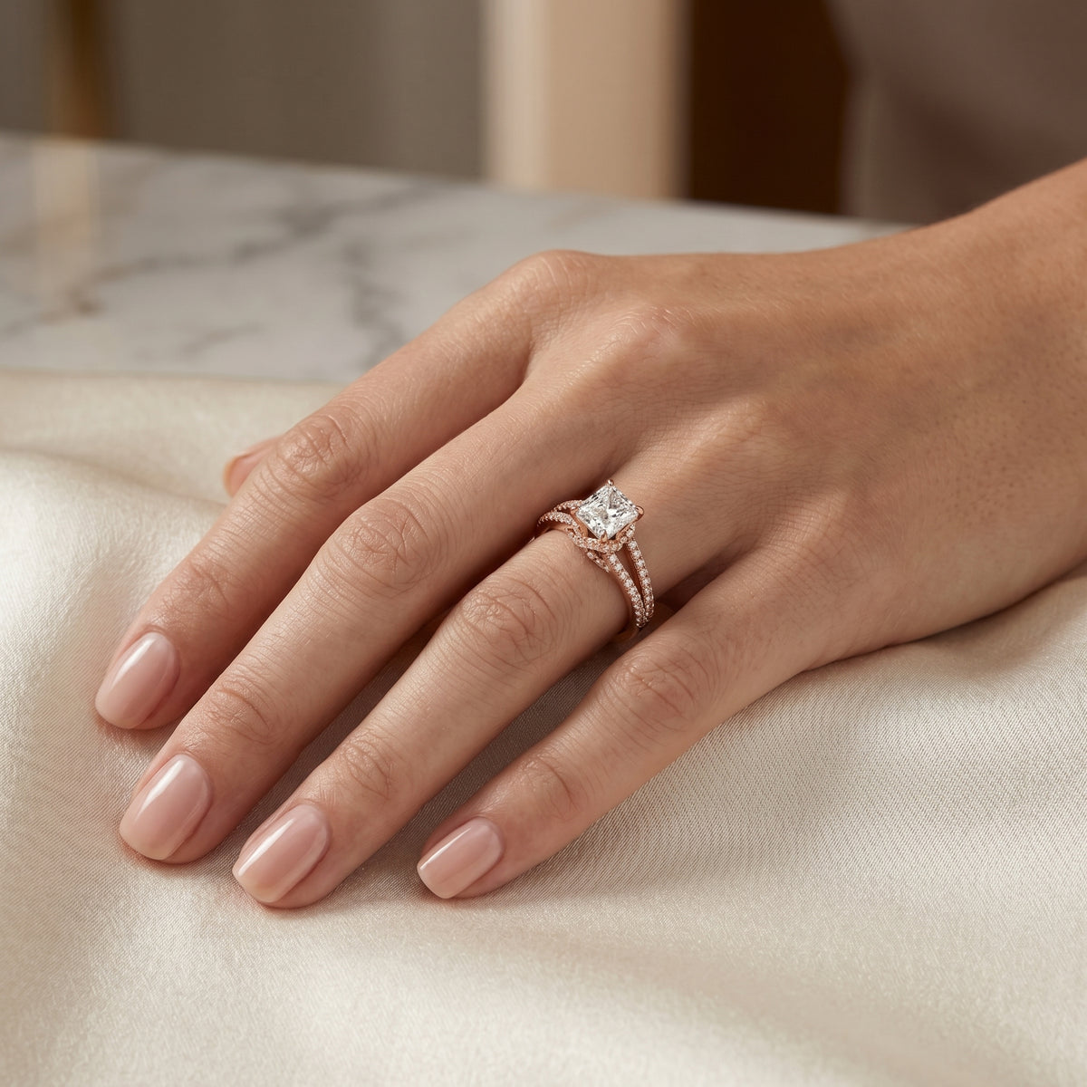 Emerald Cut Engagement Ring with Split Shank Pavé Band