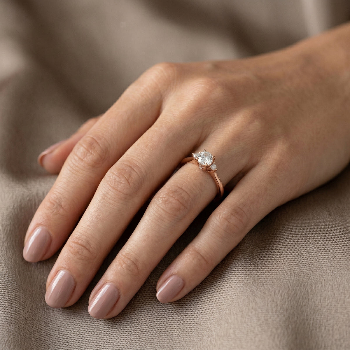 Round Diamond Engagement Ring with Round Side Accents and Tapered Shoulders — lifestyle