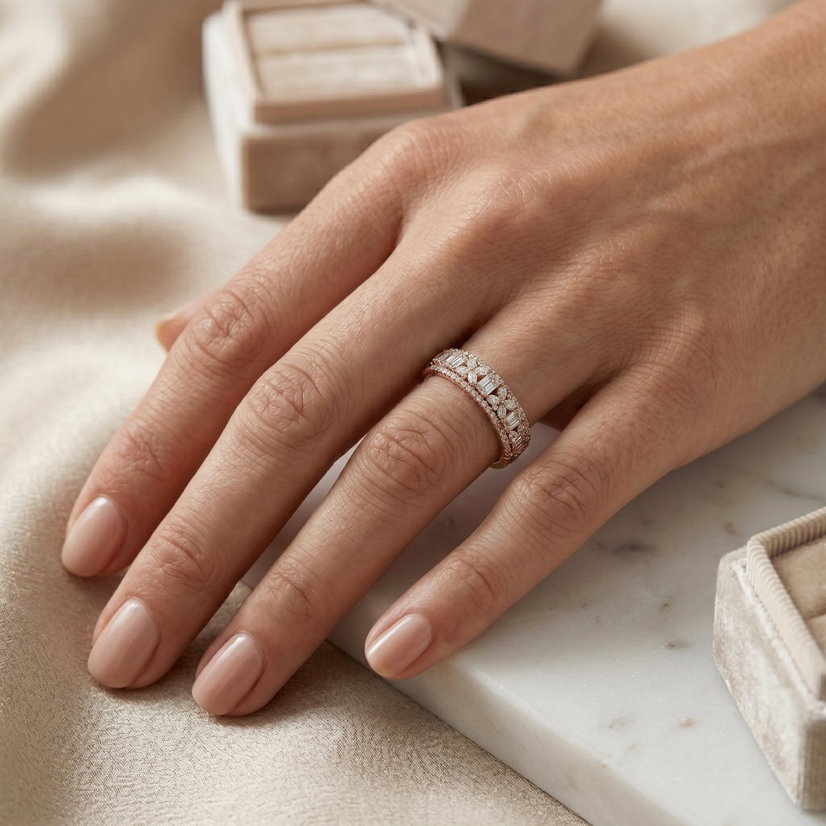 Mixed Shape Diamond Wide Cluster Cocktail Band — lifestyle