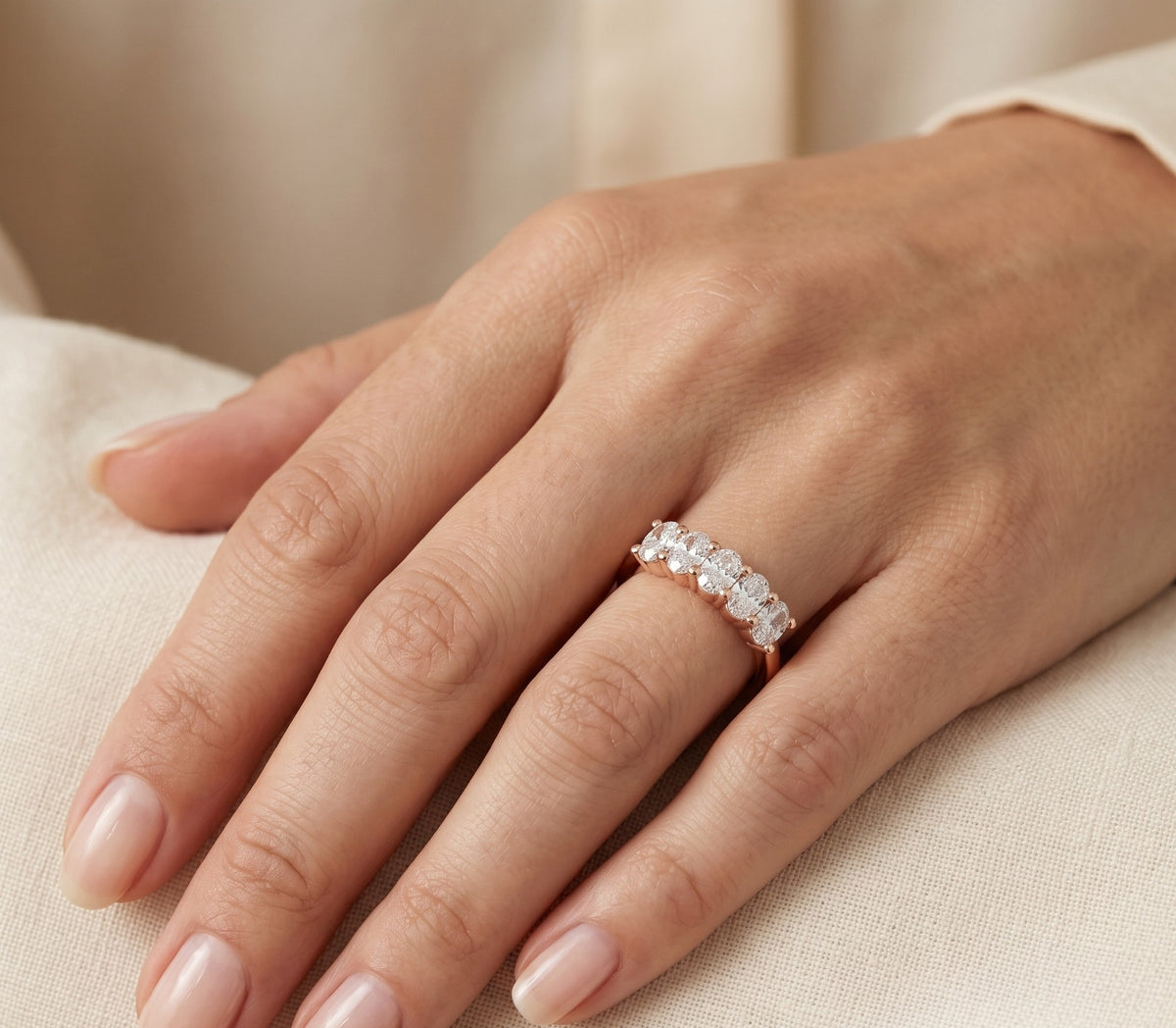 Oval Diamond Five Stone Anniversary Band — lifestyle