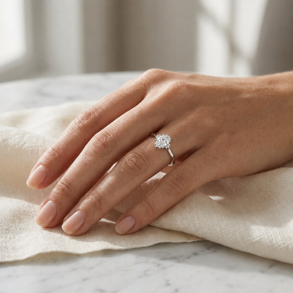 Oval Diamond Star Halo Engagement Ring — lifestyle