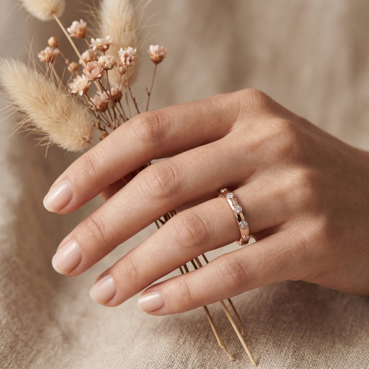 Round Diamond Studded Eternity Band — lifestyle