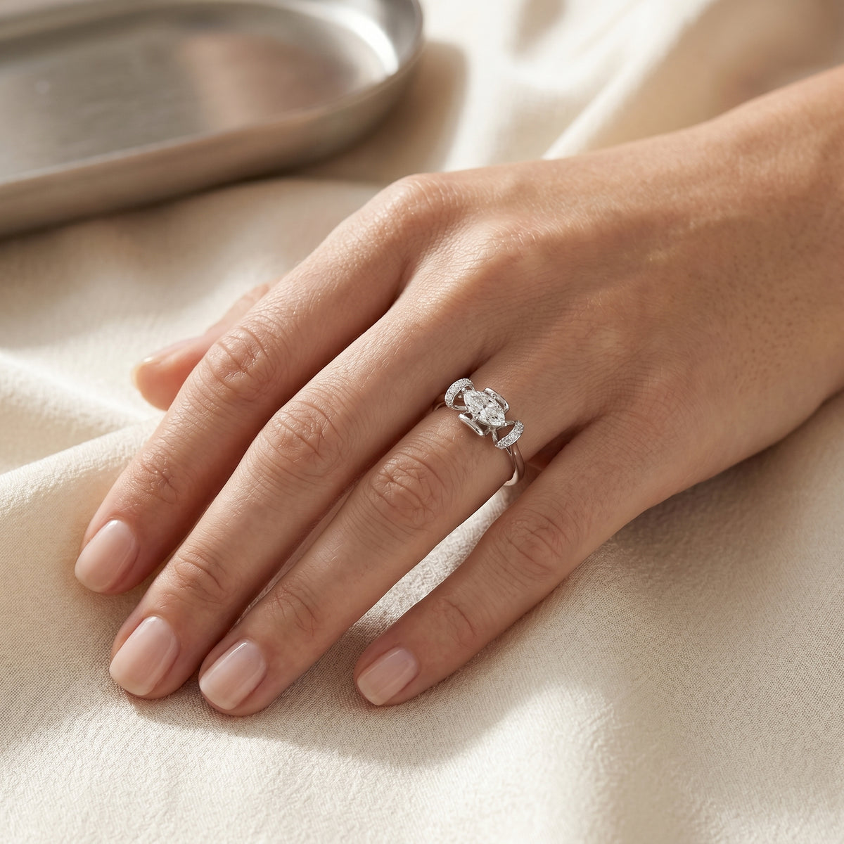 Marquise Diamond Hidden Halo Engagement Ring — lifestyle
