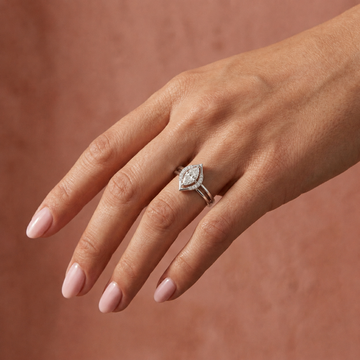 Marquise Cut Diamond-Shape Halo Engagement Ring — lifestyle