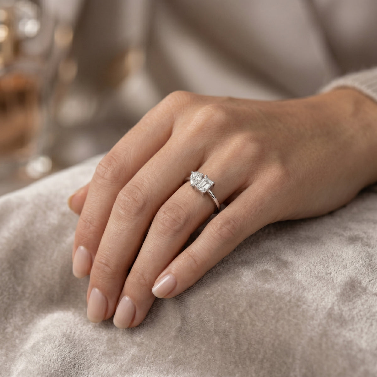 Pear and Radiant Toi et Moi Engagement Ring — lifestyle