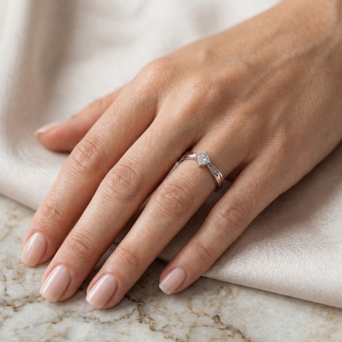 Kite Princess Cut Solitaire Engagement Ring with Split Shank