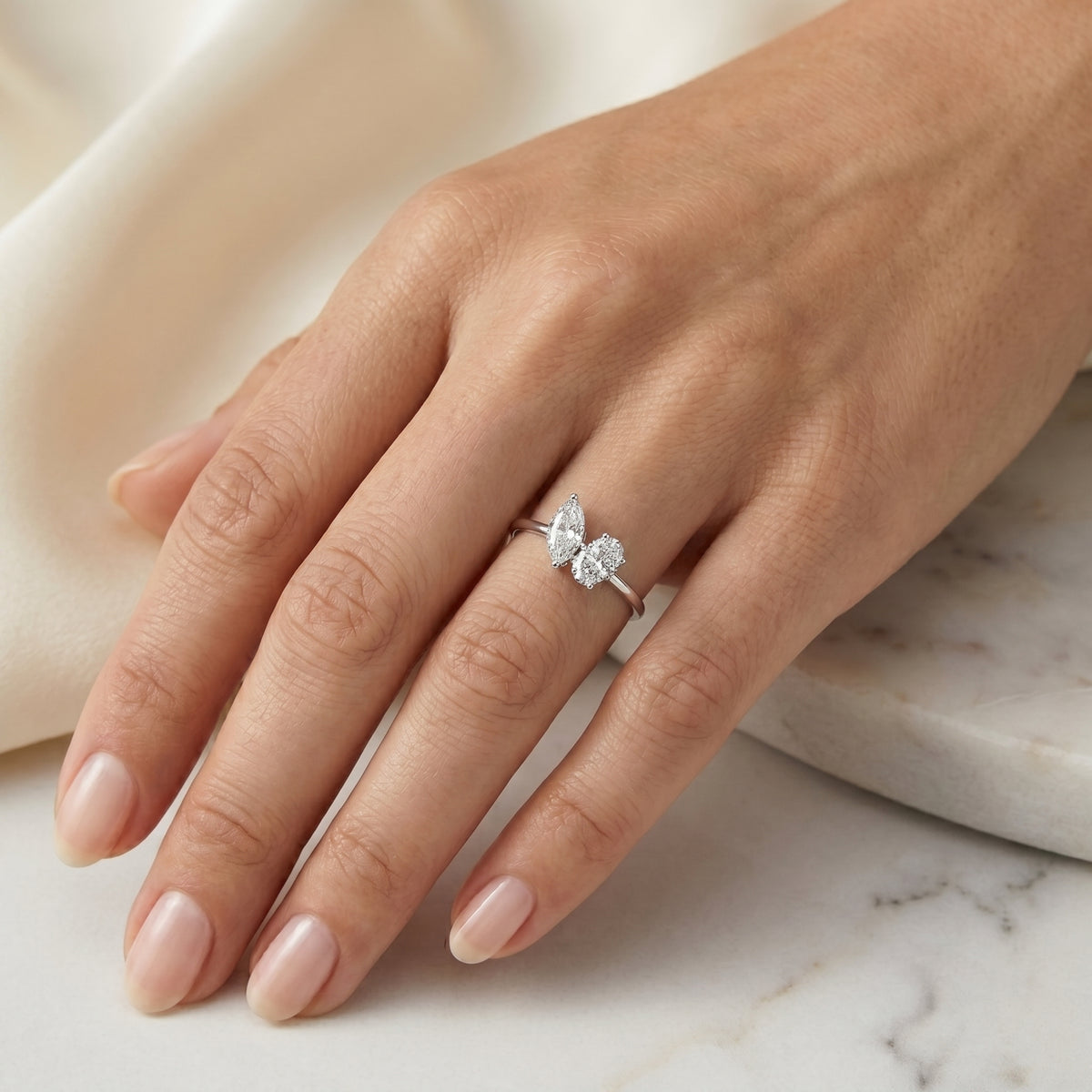 Marquise and Pear Toi et Moi Engagement Ring — lifestyle