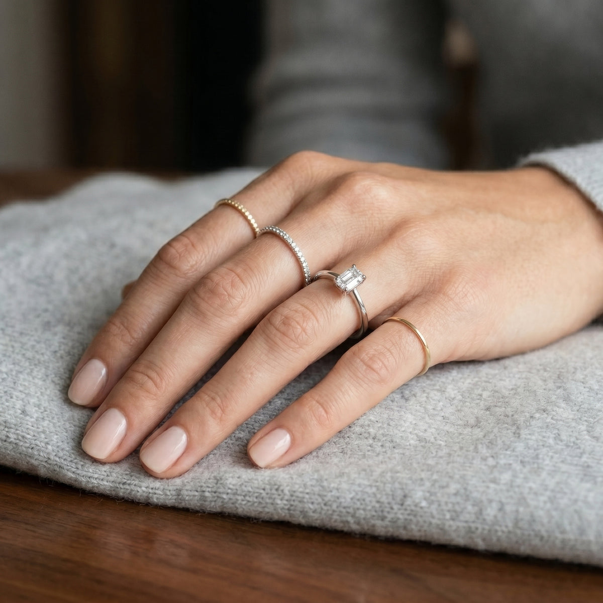 Emerald Cut Solitaire Engagement Ring — lifestyle