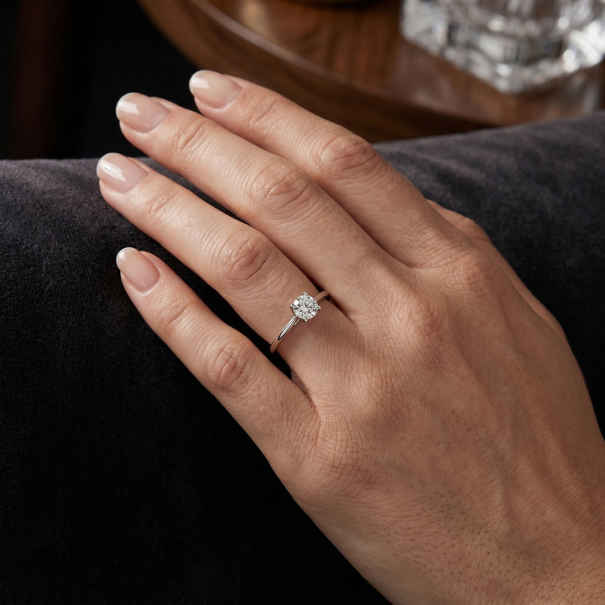 Round Diamond Six Claw Crown Solitaire Engagement Ring — lifestyle